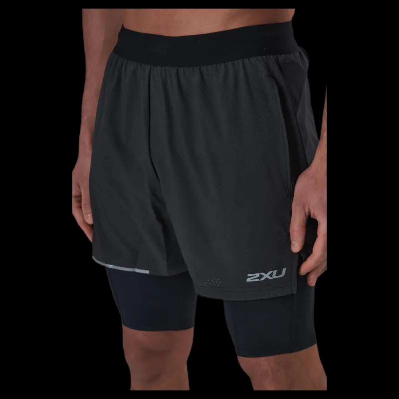 Outlet 2XU Aero 2-In-1 5" Shorts Black/Silver Svart och Silver
