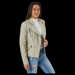 Only Ava Faux Leather Biker Otw Beige New