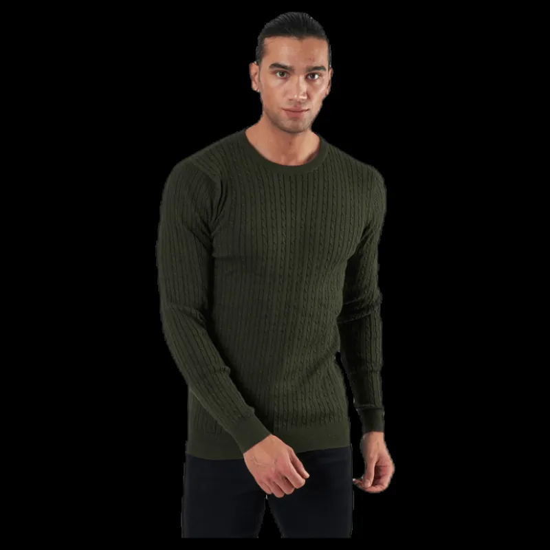 Best Jack & Jones Blacamp Cable Knit Crew Neck Black Svart