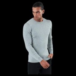Jack & Jones Blacamp Cable Knit Crew Neck Grey Grå Outlet