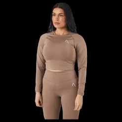 BLACC Recy Long Sleeve Top Taupe Grey Beige New
