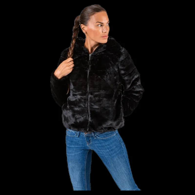 Only Chris Fur Hooded Jacket Otw Black Discount