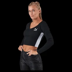 Puma Classics Ribbed Longsleeve Cropped Top Black Svart Online