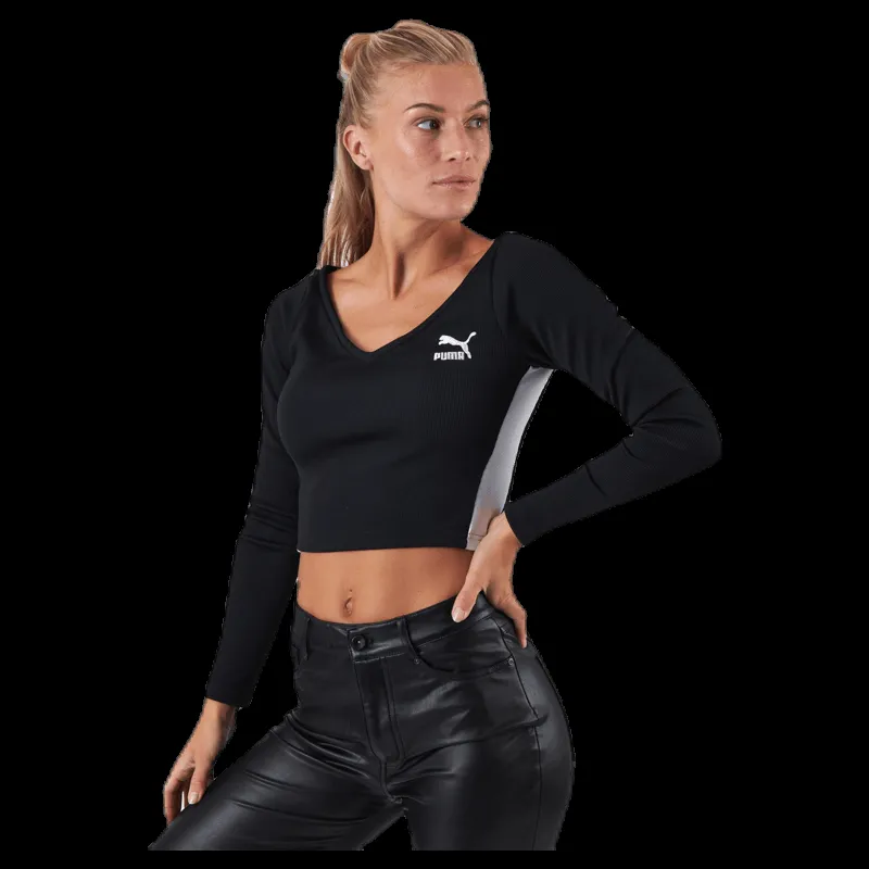 Puma Classics Ribbed Longsleeve Cropped Top Black Svart Online