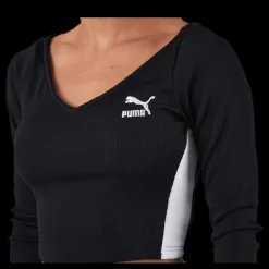 Puma Classics Ribbed Longsleeve Cropped Top Black Svart Online