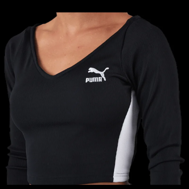 Puma Classics Ribbed Longsleeve Cropped Top Black Svart Online