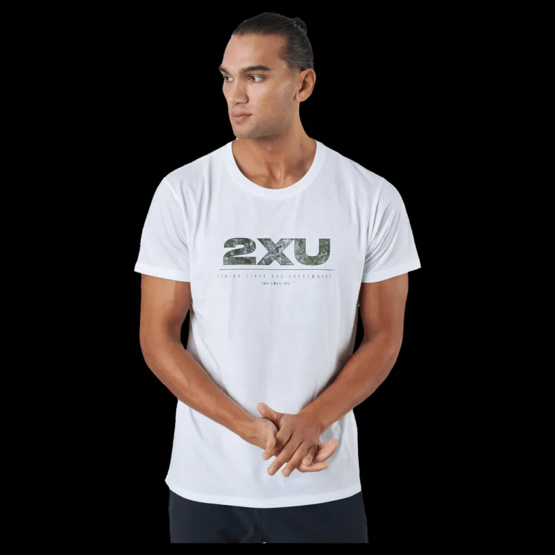 2XU Contender Tee White/trailscape Vit Clearance