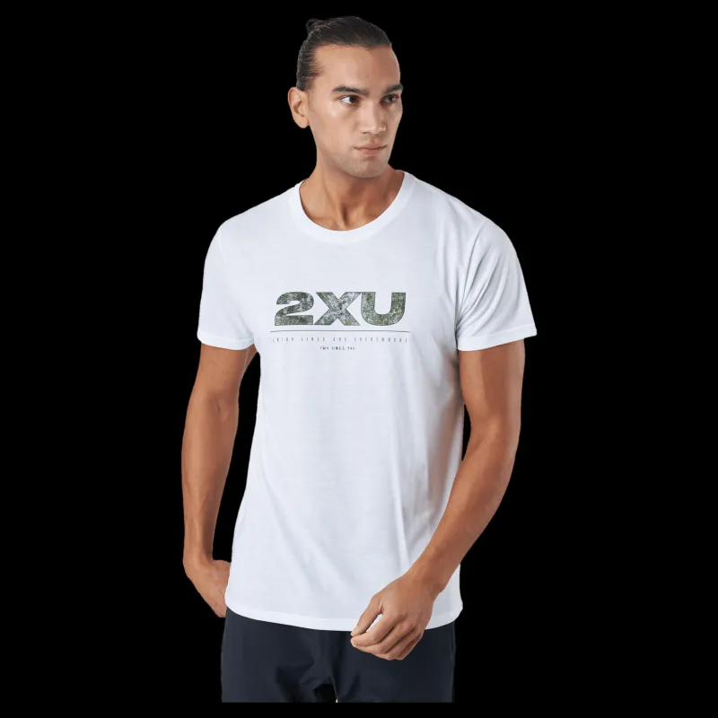 2XU Contender Tee White/trailscape Vit Clearance
