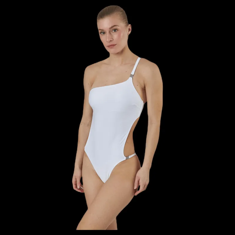 Discount Calvin Klein Core Textured Cut Out Swimsuit White Vit