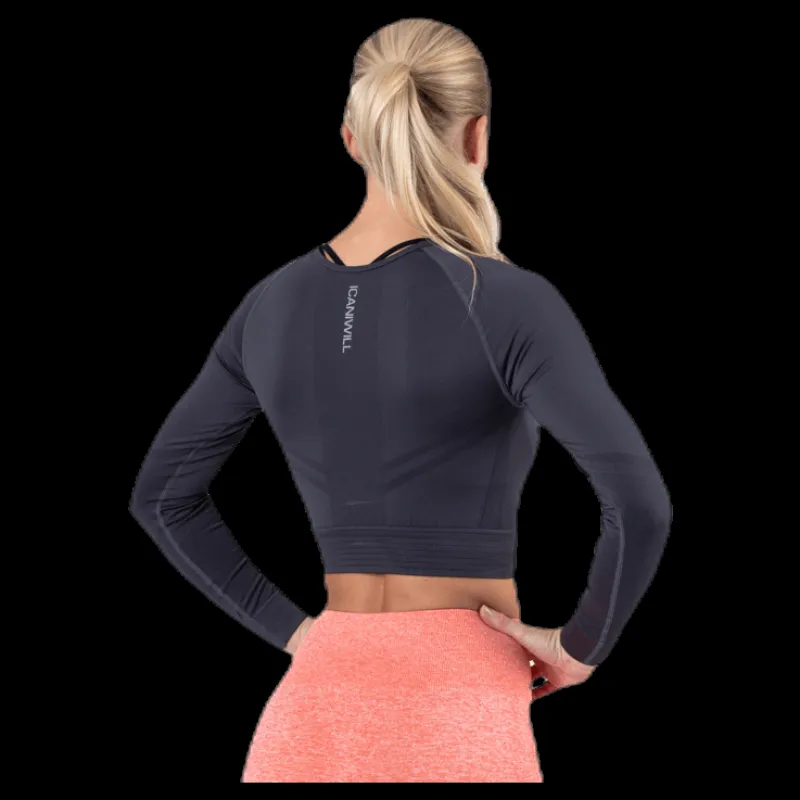 ICANIWILL Define Seamless L/S Crop Top Grey Grå Best