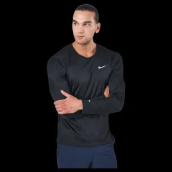 Nike Dri-FIT Miler Men's Long-Sleeve Running Top BLACK/REFLECTIVE SILV Svart Discount