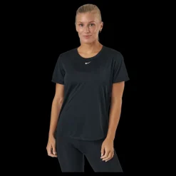 Nike Dri-FIT One Women's Standard Fit Short-Sleeve Top BLACK/WHITE Svart New