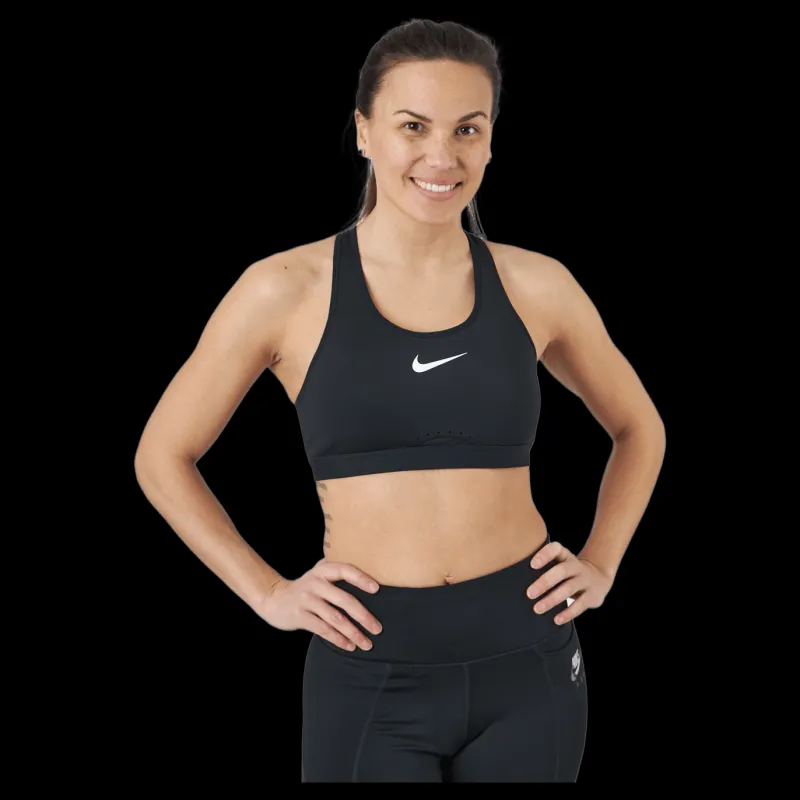 Best Nike Dri-FIT Swoosh Women's High-Support Non-Padded Adjustable Sports Bra BLACK/BLACK/DK SMOKE GREY/WHITE Svart