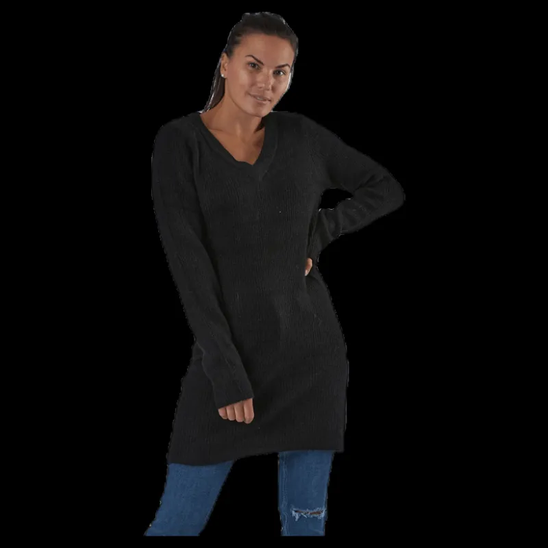 Pieces Ellen Ls V-Neck Knit Dress Black Svart Outlet