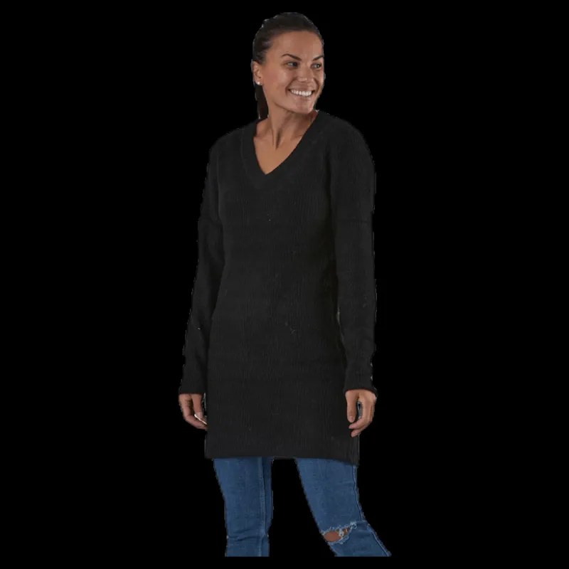 Pieces Ellen Ls V-Neck Knit Dress Black Svart Outlet