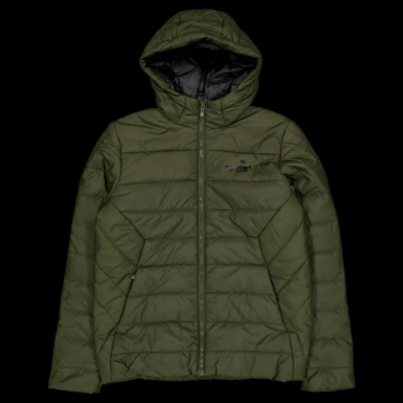 Clearance Puma Ess Hooded Padded Jacket Dark Olive Grön