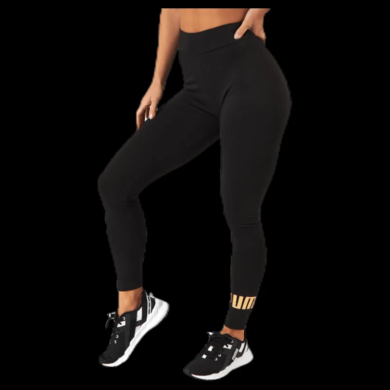 Discount Puma ESS Logo Leggings Black/Gold Svart