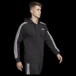 Outlet adidas Essentials 3 Stripes Fullzip French Terry Black / White Svart