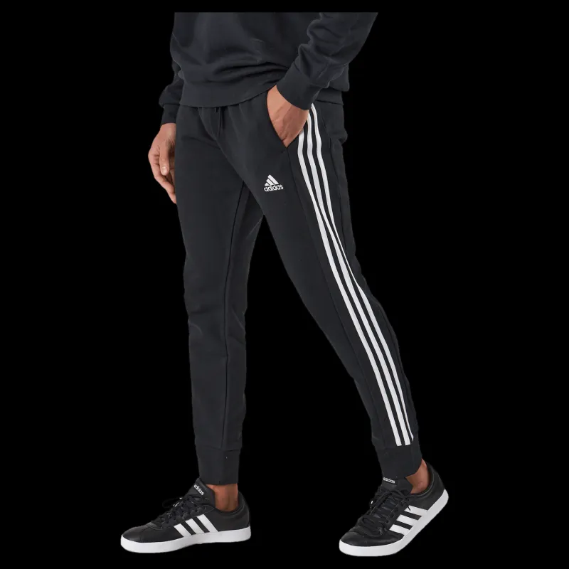 adidas Essentials French Terry Tapered Cuff 3-Stripes Joggers Black Svart New
