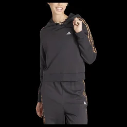 Clearance adidas Essentials 3-Stripes Animal Print Relaxed Hoodie Black / Magic Beige Svart