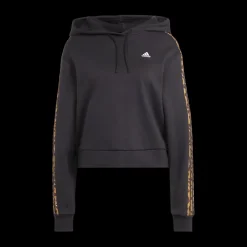 Clearance adidas Essentials 3-Stripes Animal Print Relaxed Hoodie Black / Magic Beige Svart