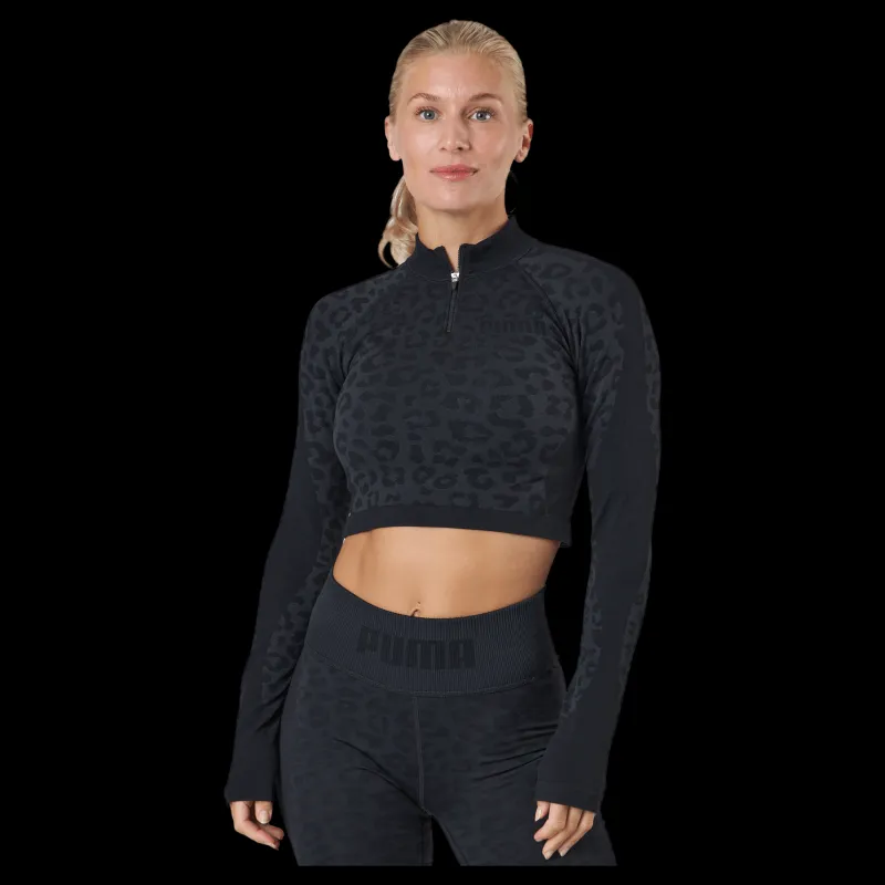 Puma Formknit Seamless Cropped 1/4 Black-leopard Print Grå Discount