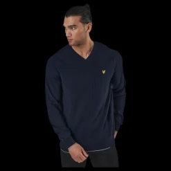 Lyle & Scott Grid Texture V Neck Jumper Blue Blå Online