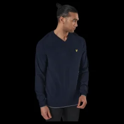 Lyle & Scott Grid Texture V Neck Jumper Blue Blå Online