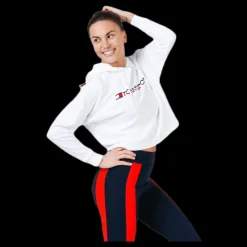 Tommy Hilfiger Sport Hoody Cropped Vertical Logo White Vit Hot
