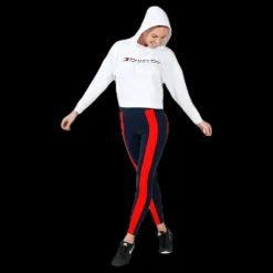 Tommy Hilfiger Sport Hoody Cropped Vertical Logo White Vit Hot