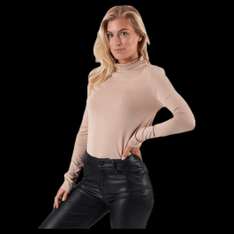 Pieces Kamala Ls Rollneck Top Beige