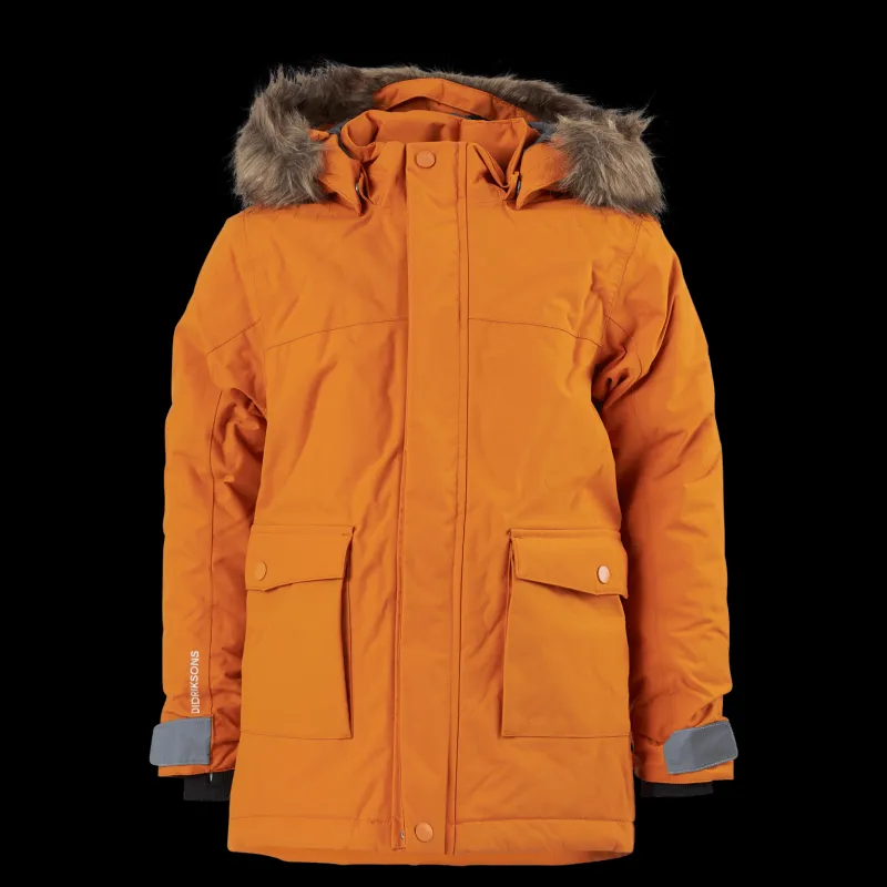 Didriksons Kure Kids Parka 4 Burnt Glow Gul New