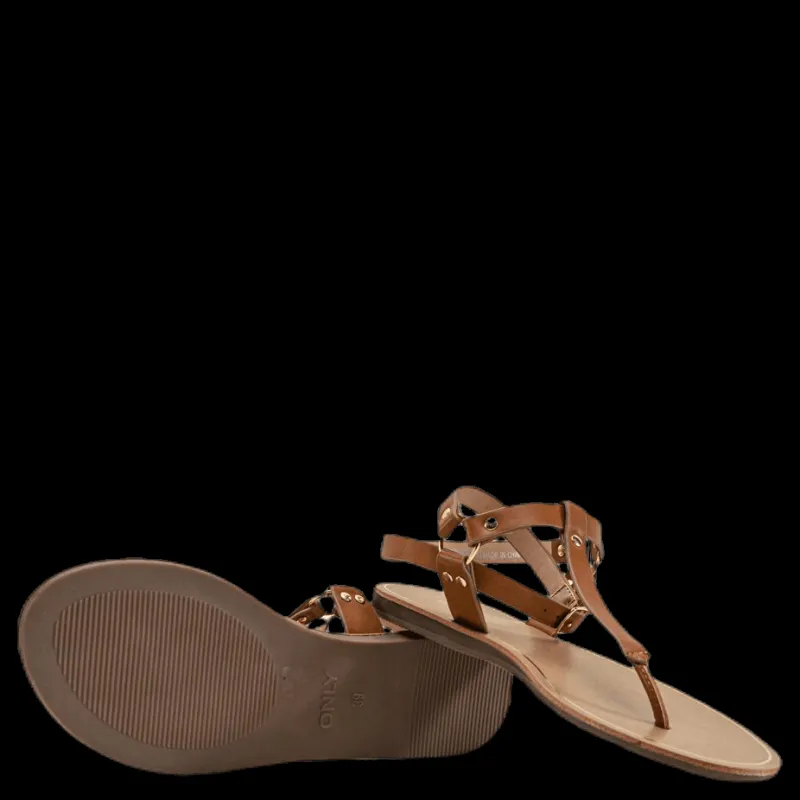 Only Maya Pu Ankle Wrap Sandal Brown Brun New