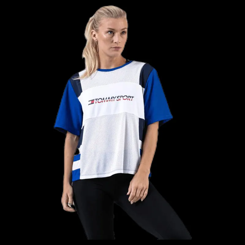 New Tommy Hilfiger Sport Mesh Tee Logo Blue Blå