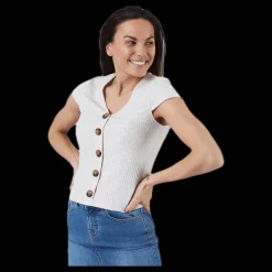Discount Only Nella S/S Button Top Beige