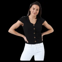 Clearance Only Nella S/S Button Top Black Svart