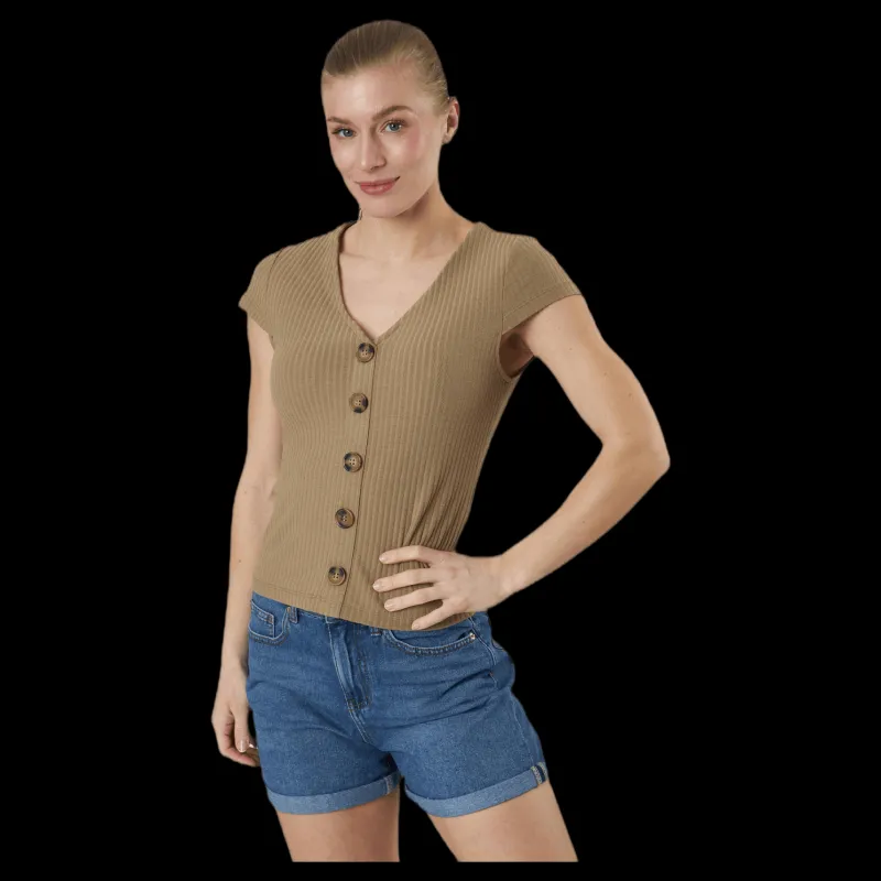 Only Nella S/S Button Top Jrs Beige