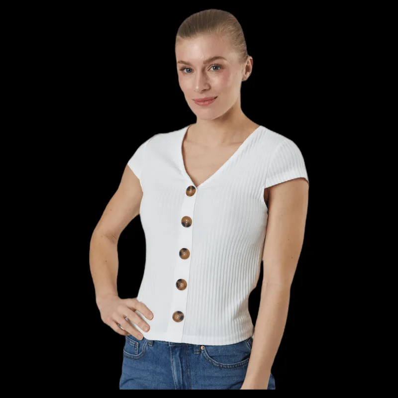 Online Only Nella S/S Button Top Jrs White Vit