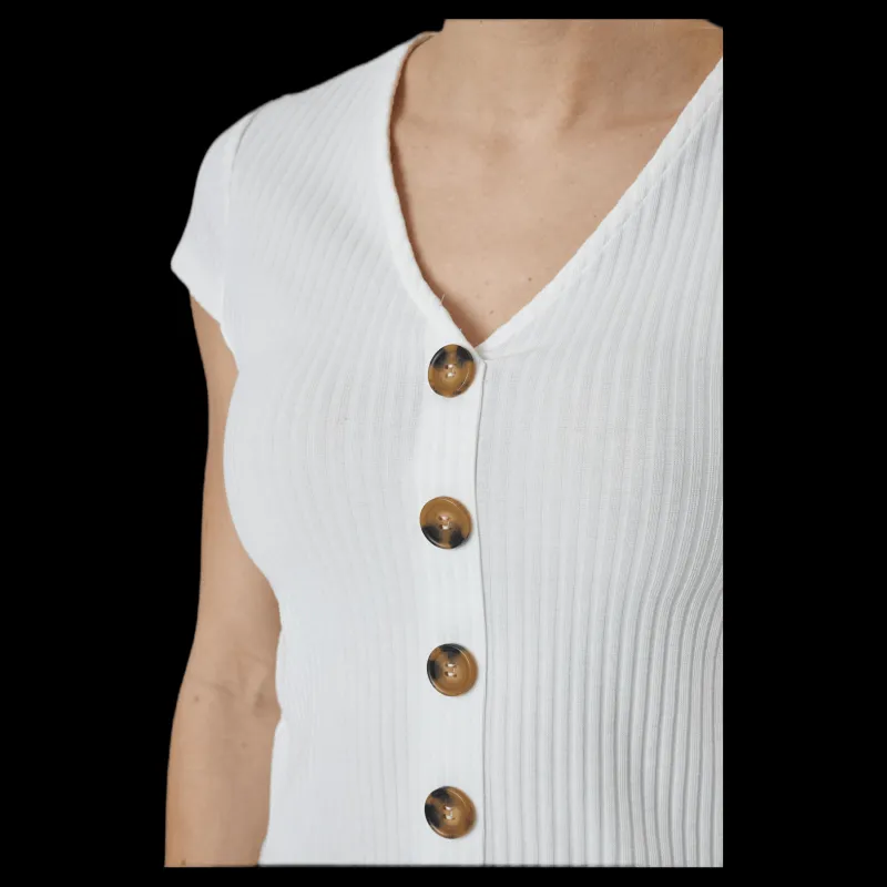 Online Only Nella S/S Button Top Jrs White Vit