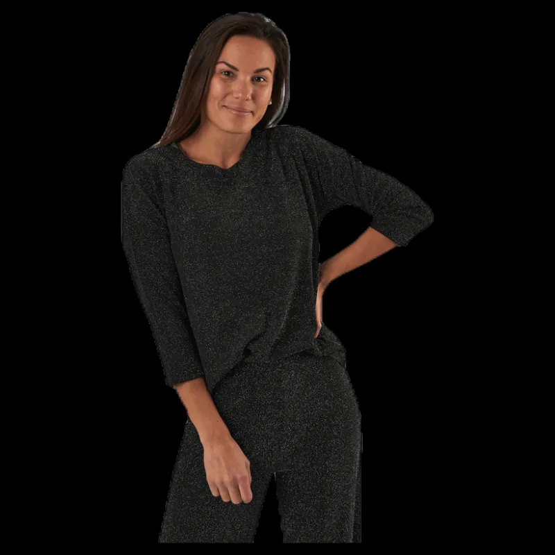 New Only New Queen 3/4 Glitter Top Jrs Black Svart