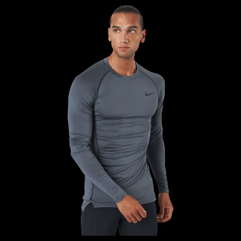 Hot Nike Pro Dri-FIT Men's Tight Fit Long-Sleeve Top IRON GREY/BLACK/BLACK Svart och Grå