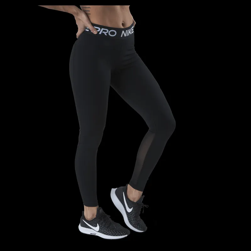 Nike Pro Women's Mid-Rise Mesh-Paneled Leggings BLACK/WHITE Svart