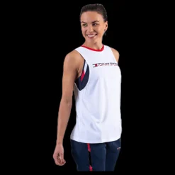 New Tommy Hilfiger Sport Open Back Tape Tank Top White Vit