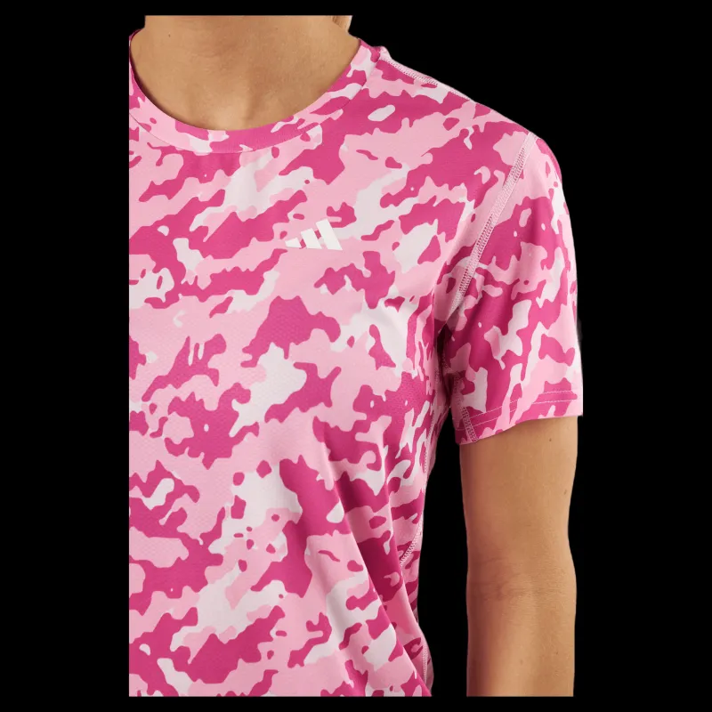 Clearance adidas Own the Run Camo Running T-Shirt Clear Pink Rosa