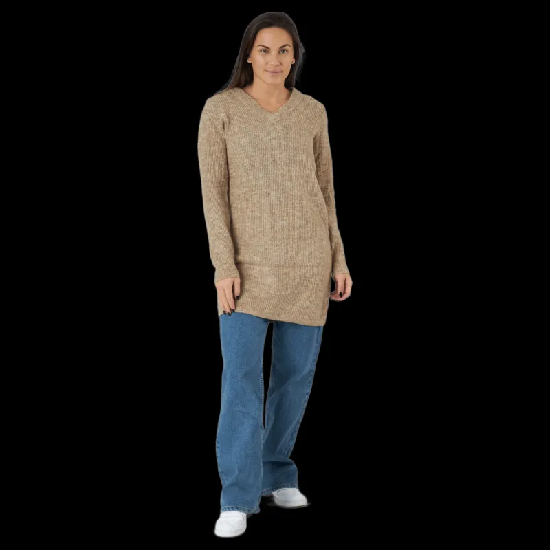 Outlet Pieces Pcellen Ls V-neck Knit Dress Silver Mink Beige