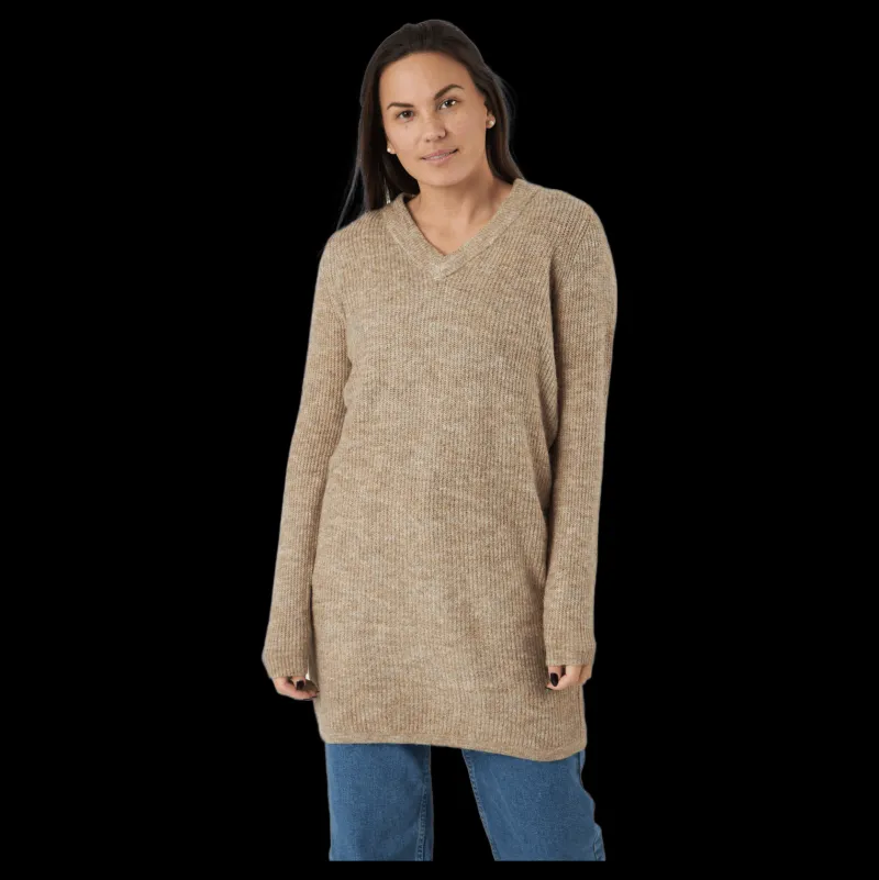 Outlet Pieces Pcellen Ls V-neck Knit Dress Silver Mink Beige