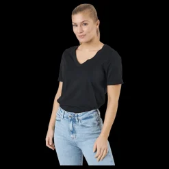 Pieces Pcria Ss V-neck Solid Tee Bc Black Svart