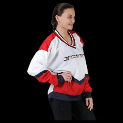 Tommy Hilfiger Sport Pull Over Jacket With Iconic Rib Red Clearance