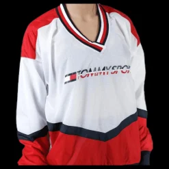 Tommy Hilfiger Sport Pull Over Jacket With Iconic Rib Red Clearance