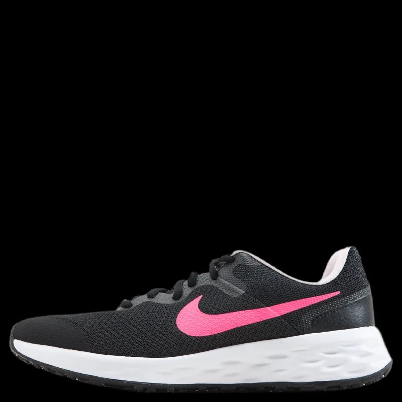 Nike Revolution 6 Big Kids' Road Running Shoes BLACK/HYPER PINK-PINK FOAM Svart New